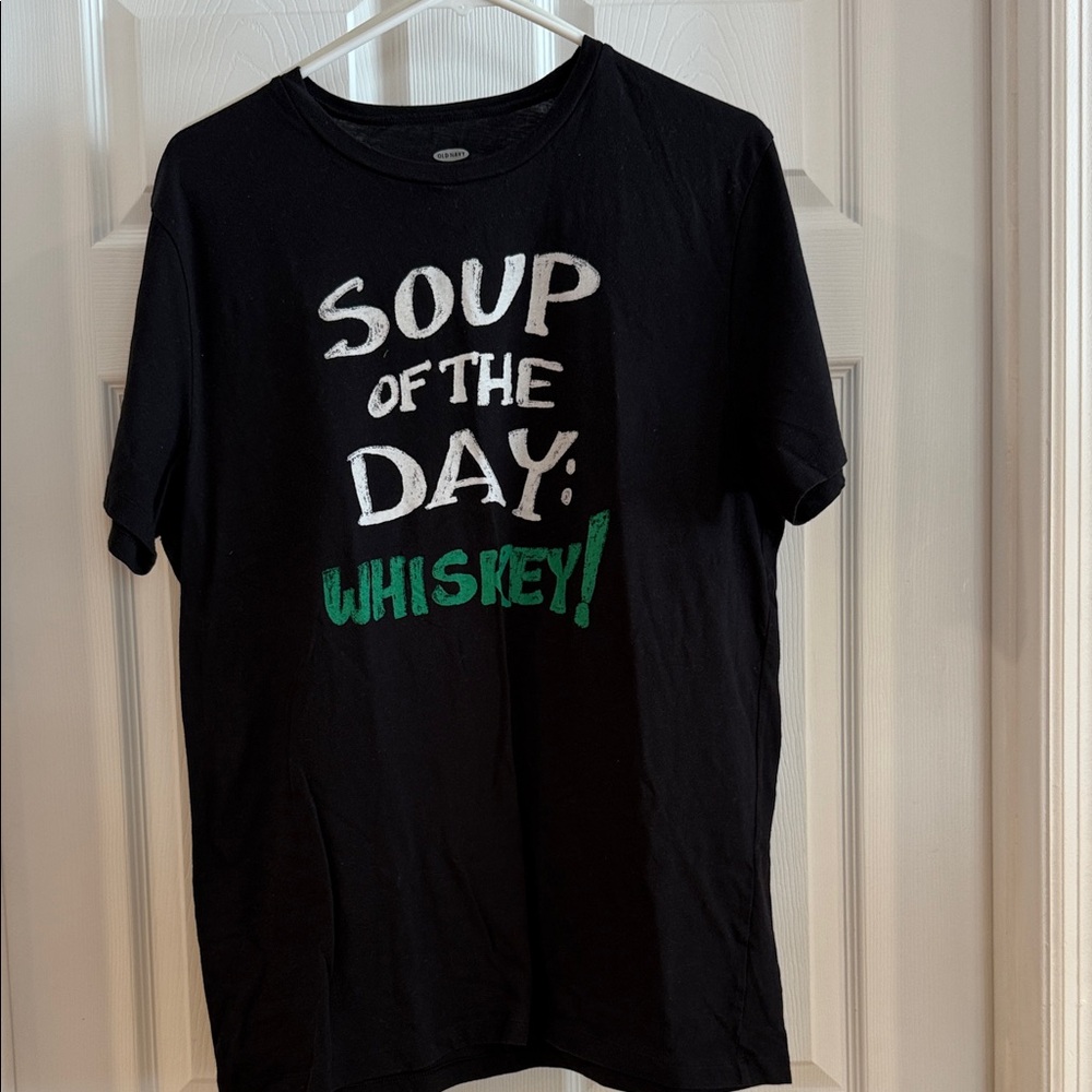 Old Navy Black Graphic Tee - Soup of the Day: Whiskey